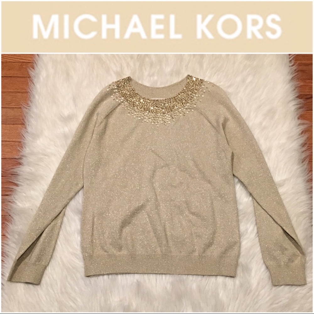 Michale Kors Gold Glitter & Sequined Sweater